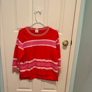 Cabi Red and Pink Striped Sweater